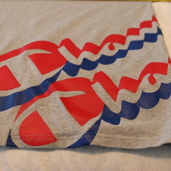 Champion Script Logo Wrap Around T-Shirt Heather Grey Short Sleeve Size Large - Picture 7 of 11